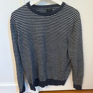 J. Crew Men's Navy and White Striped Crewneck Sweater